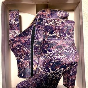 Paisley Print Purple High Ankle Boots